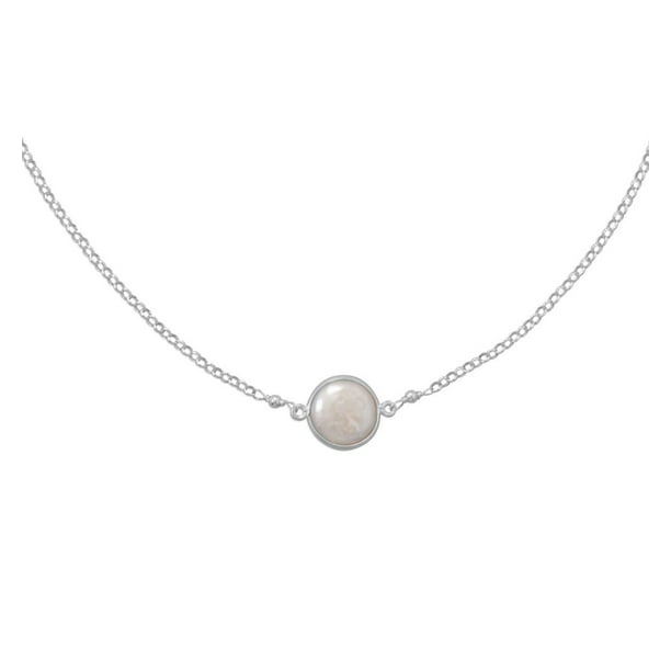 Genuine White Coin Pearl Pendant Necklace Earring SET Cultured Freshwater Silver 